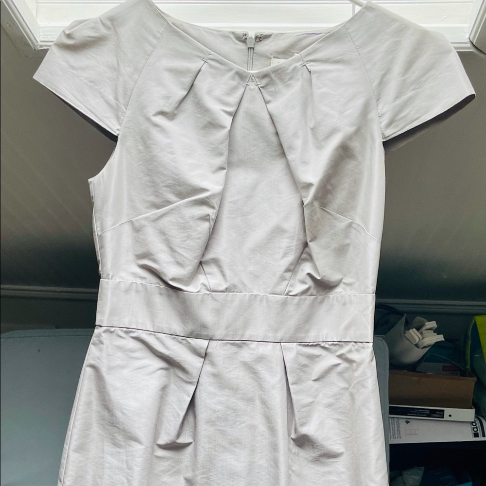 Silver knee length cocktail dress.